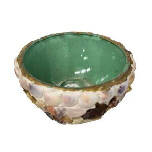 Vintage Glass Sand And Sea Shell Mosaic Covered Decorative Bowl Trinket Dish